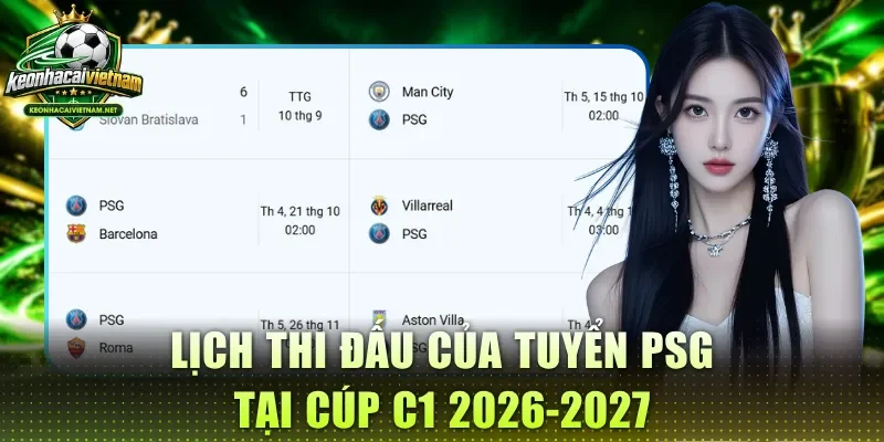 Lịch thi đấu của tuyển PSG tại cúp C1 2026-2027